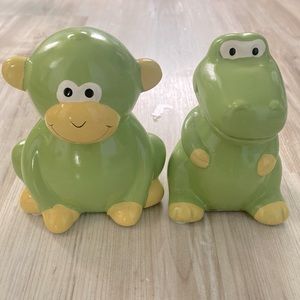 ❤️ Monkey and Dinosaur Coin Piggy Bank Set NWOT